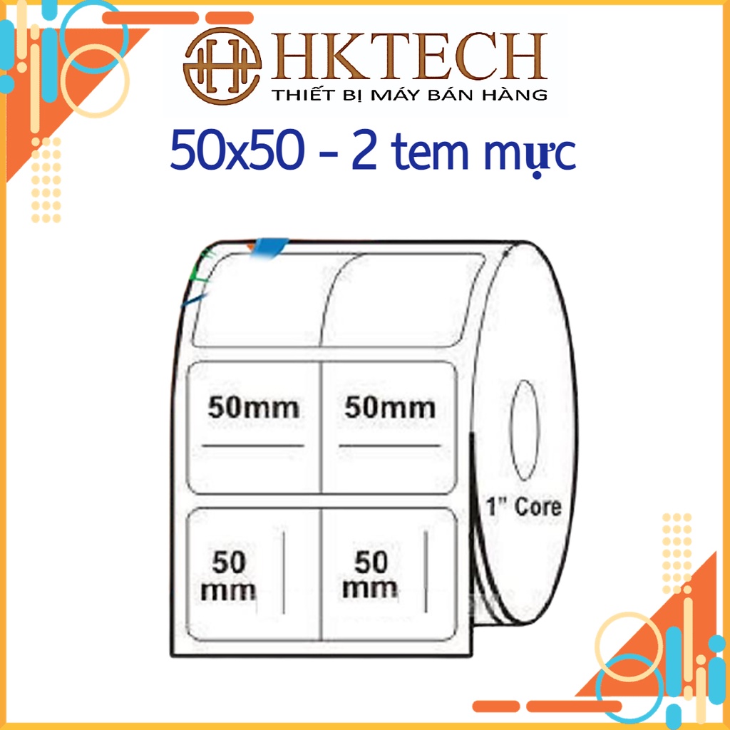 [Rẻ vô địch] [Chính hãng] giấy in tem khổ 50x50 mm, 2 tem/hàng, cuộn 50m, tem in mực