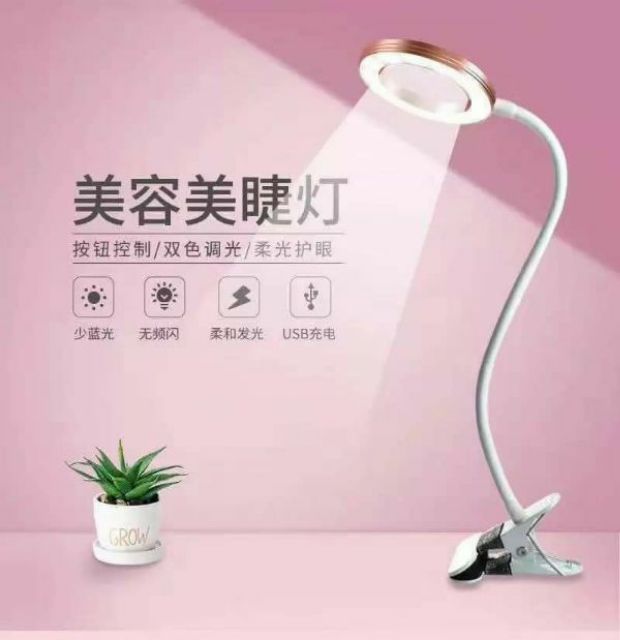 Đèn Led Mini Kẹp Bàn Làm Nail, Nối Mi ,Phun Xăm 2 Chế Độ Sáng.thân đèn lò xo