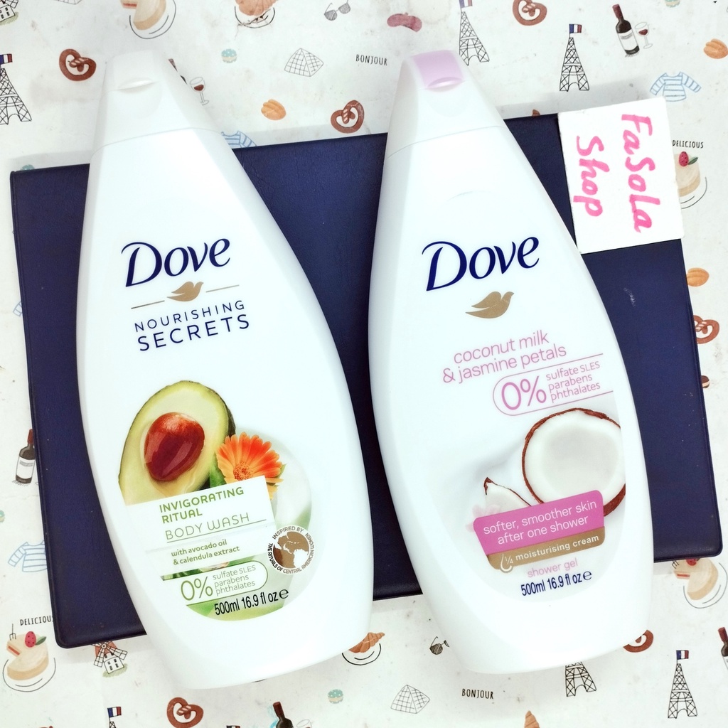 Sữa tắm dưỡng thể DOVE 500ml Đức/Hà Lan/UAE body wash nourishing dừa sen nước gạo dưỡng ẩm trắng sáng hạnh nhân mềm mịn