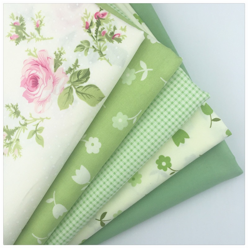 Set 5 Tấm Vải Cotton 40cm * 50CM Họa Tiết Hoa Xanh Lá Làm Đồ Thủ Công Đa Ứng Dụng