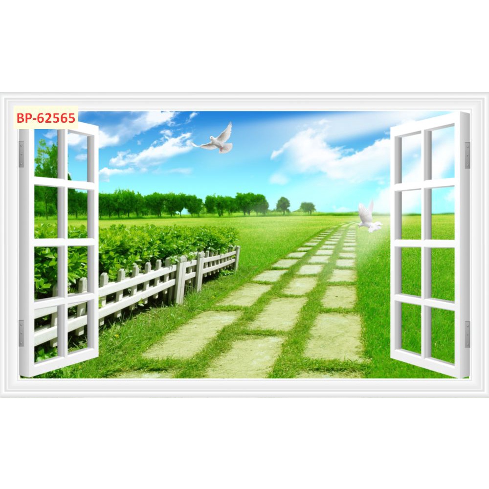 Tranh dán tường 3D khung cửa sổ phong cảnh