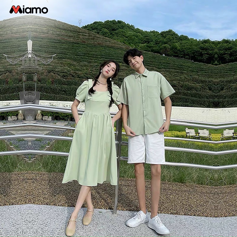 [Freeship] Set đồ đôi áo sơ mi nam đầm nữ thiết kế châu âu chụp hình cưới du lịch thời trang Miamo MO110