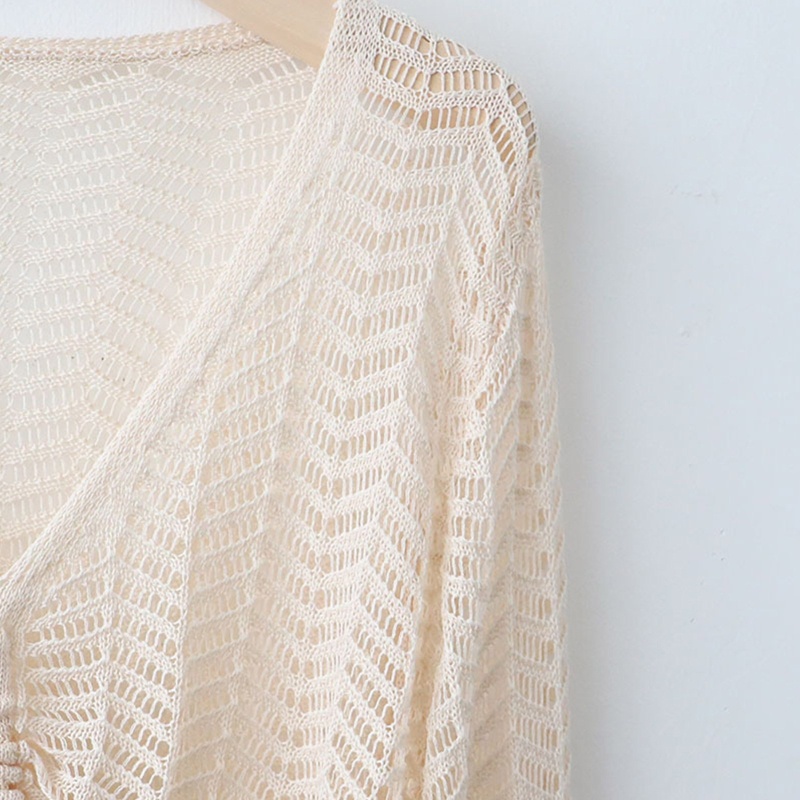 Brroa Áo Croptop Đan Móc Dáng Ôm Khoét Rỗng Thanh Lịch