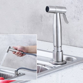 Vòi xịt vệ sinh inox 304 kèm dây và đế cài - Vòi xịt bồn cầu inox SUS 304 cao cấp