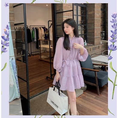 Váy đầm babydoll tầng tay bồng nhún cổ