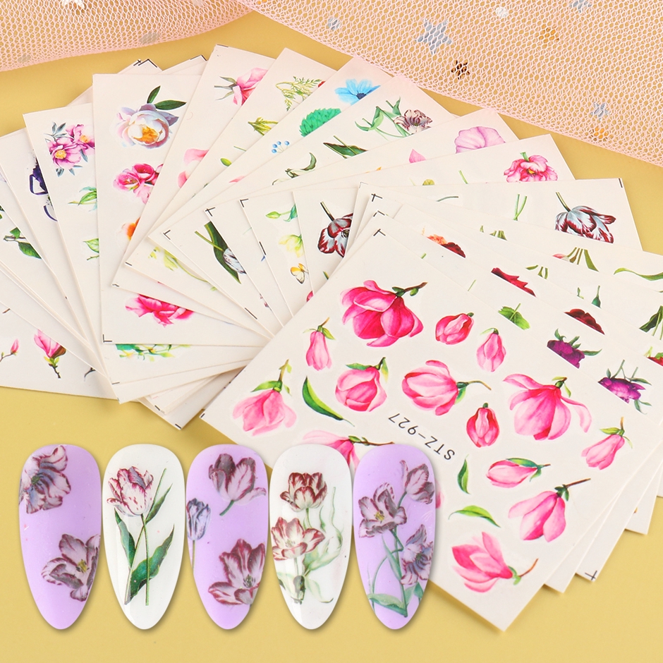 Set 24 sticker dán móng hình hoa và bướm trang trí xinh xắn