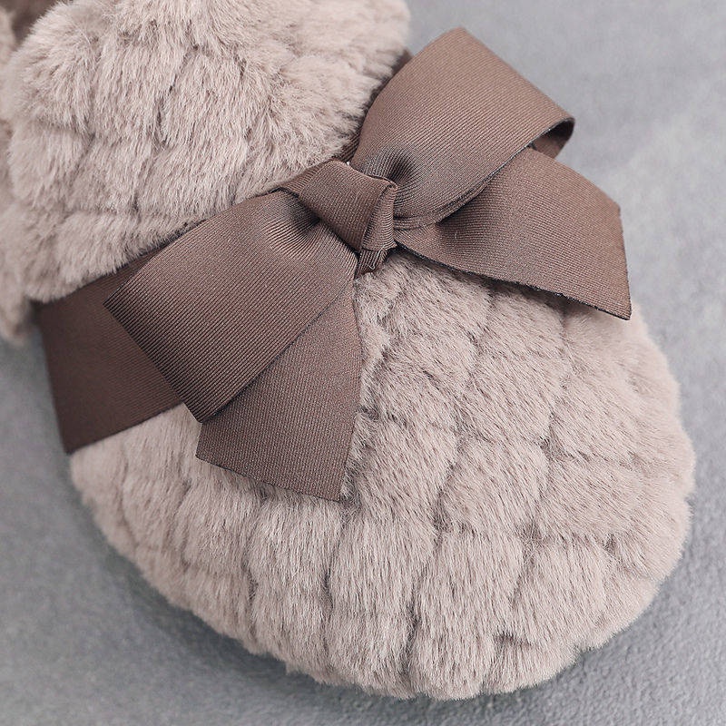 Giày Búp Bê Đế Bằng Lót Lông Cừu Đính Nơ Xinh Xắn Thời Trang Mùa Đông
