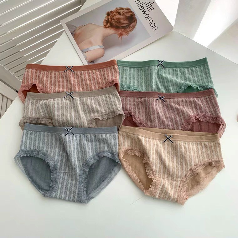Quần Lót Nữ Cotton Viền Ren Cạp Đính Nơ Co Giãn 4 Chiều Kháng Khuẩn