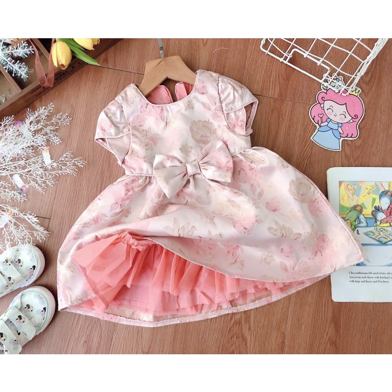 V52 - Váy gấm hoa hồng gold