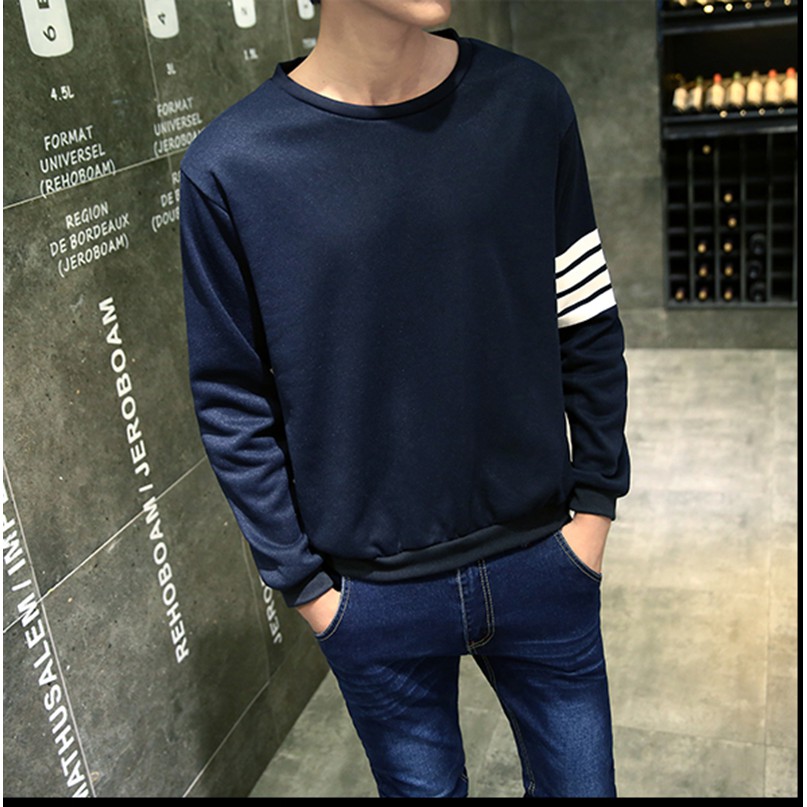 Áo Thun Nam Cổ Tròn Hàn Quốc 2 Sọc Cánh Tay - ATB1 Áo dài tay | BigBuy360 - bigbuy360.vn