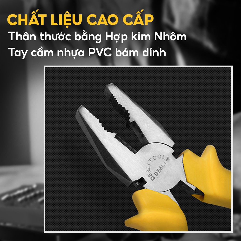 Kìm Đa Năng Đầu Thép Siêu Cứng Không Gỉ Cán Cầm Nhựa PVC Siêu Bền Deli DL2008 - Nhập Khẩu Chính Hãng - Bảo Hành 12T