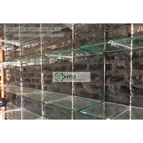 Tay đỡ kính có vấu kết hợp với thanh ray làm kệ trưng bày - Mã TD09