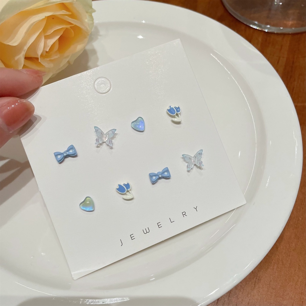 Khuyên tai 17KM S925 bằng resin hình hoa tulip/ trái tim/bướm ngọt ngào