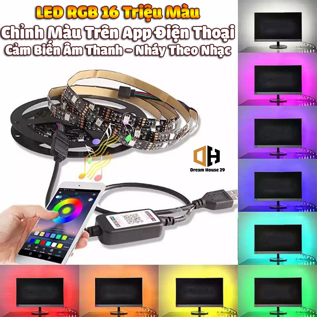 Đèn led tiktok, dây đèn led RGB 16 triệu màu điều khiển bằng điện thoại, nháy theo nhạc, đèn led tiktok đổi màu