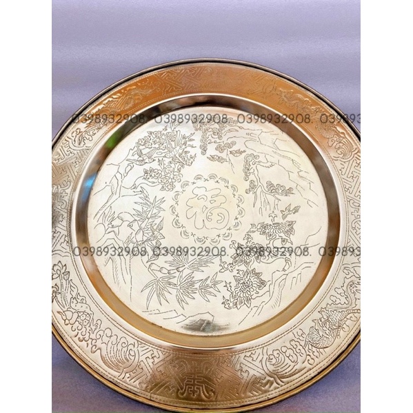 Mâm đồng trạm tứ quý 45 cm nặng 1.5 kg chất liệu bằng đồng nhà làm ra mâm dùng ăn cơm hàng ngày hoặc mâm treo phong thủy