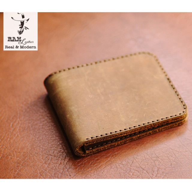 Ví nam da bò RAM Leather Simple Wallet Da Bò Thật Màu Nâu Đất Dáng Ngang