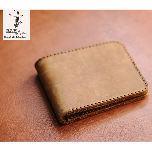 Ví nam nữ RAM Leather Simple Wallet da bò thật màu nâu đất dáng ngang