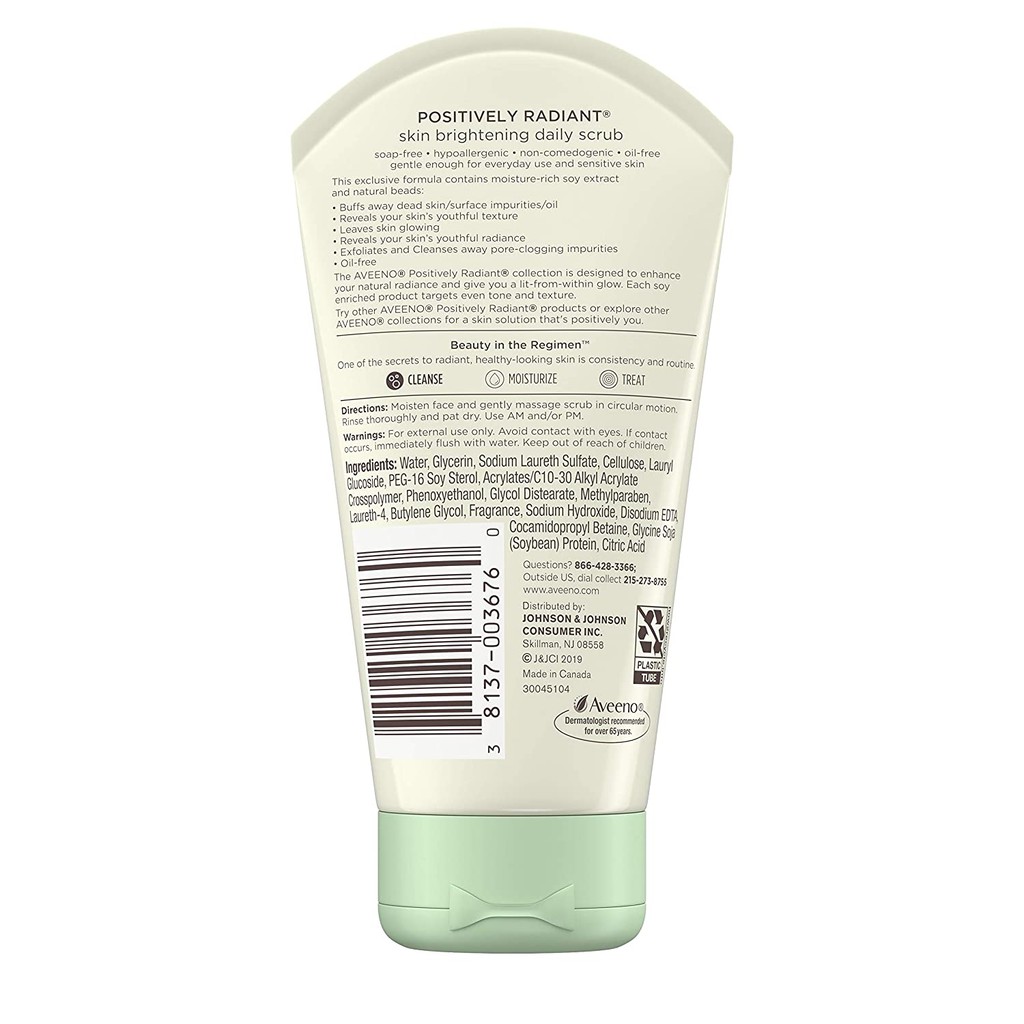 Sữa rửa mặt làm sáng da Aveeno Positively Radiant Skin Brightening Daily Facial Scrub 150ml