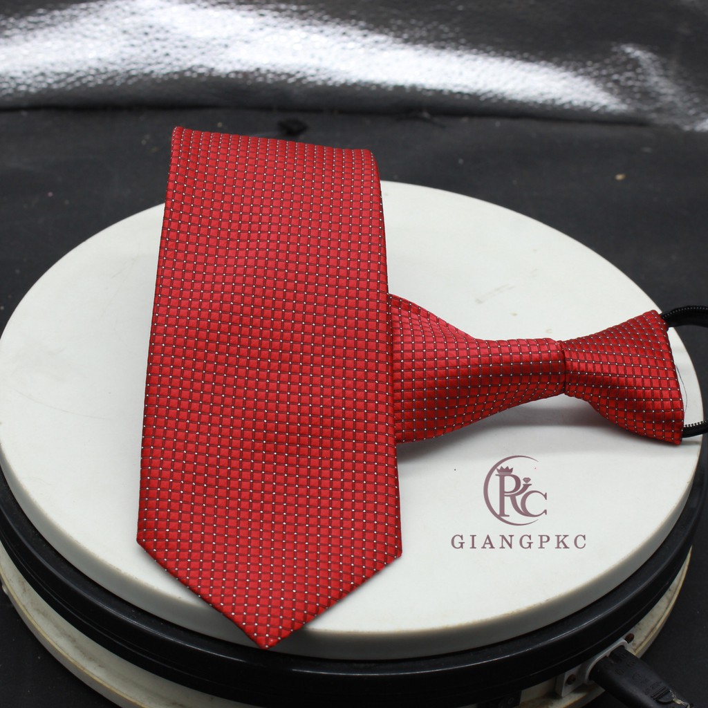 Cà vạt nam 8cm thắt sẵn dây kéo tiện lợi hàng 3 lớp lót silk Giangpkc36 ô vuông đỏ