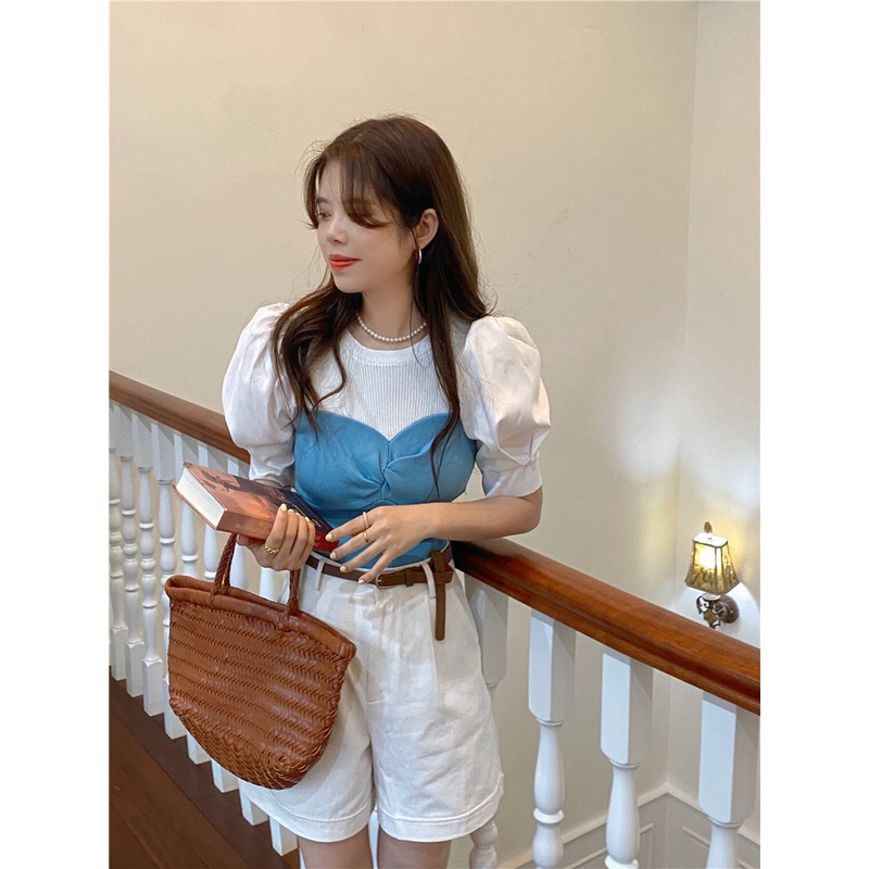 Áo thun ZHELIHANGFEI tay ngắn phồng giả hai lớp thời trang cho nữ