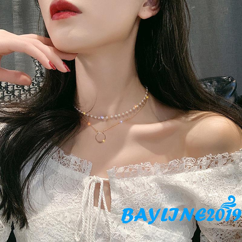 Vòng cổ Hai Lớp Đính Ngọc Trai Nhân Tạo Tự Nhiên Dành Cho Nữ