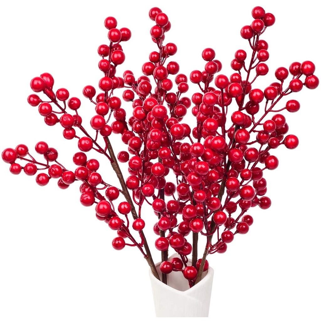 1 nhánh quả berry đỏ nhân tạo bằng xốp dùng trang trí nhà cửa dịp Giáng Sinh