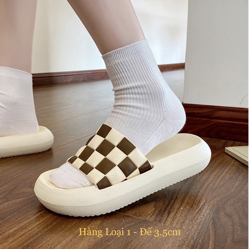 Dép nữ đi trong nhà đế bánh mì quai ngang caro giá rẻ BRATINA DL009