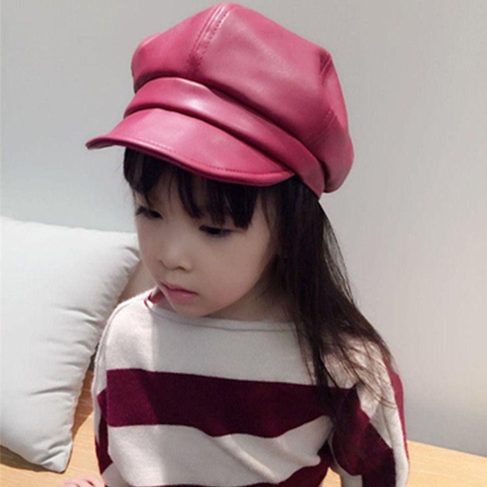 Mũ Nồi Da PU Hình Bát Giác Đơn Giản Thời Trang Thu Đông Cho Bé Gái