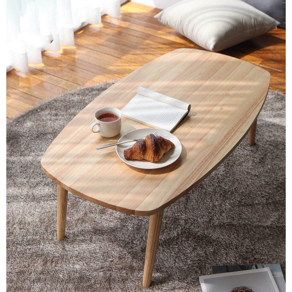Bàn trà sofa xuất Hàn mặt bàn kiểu ovan gỗ cao su tự nhiên tuyển chọn 80cmx50cm