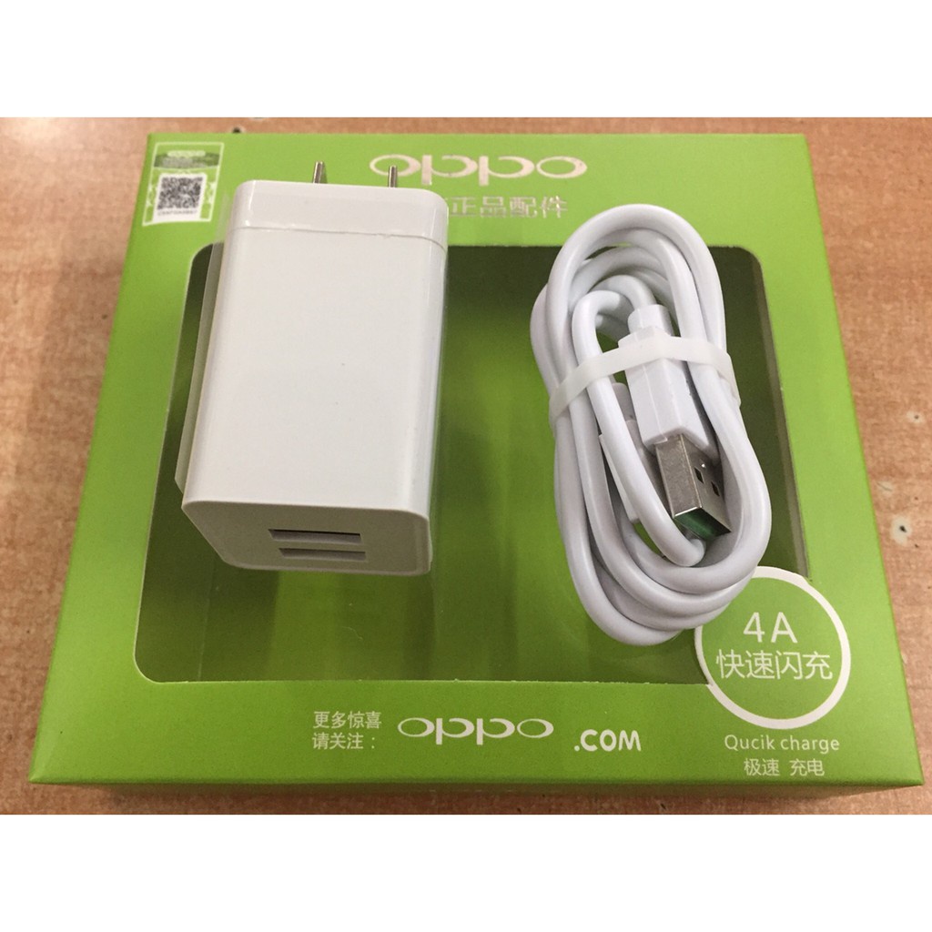 Bộ sạc OPPO xanh 4A - 2 cổng USB, gồm 1 củ 1 dây sạc, full hộp, bảo hành 3 tháng, chân sạc micro usb