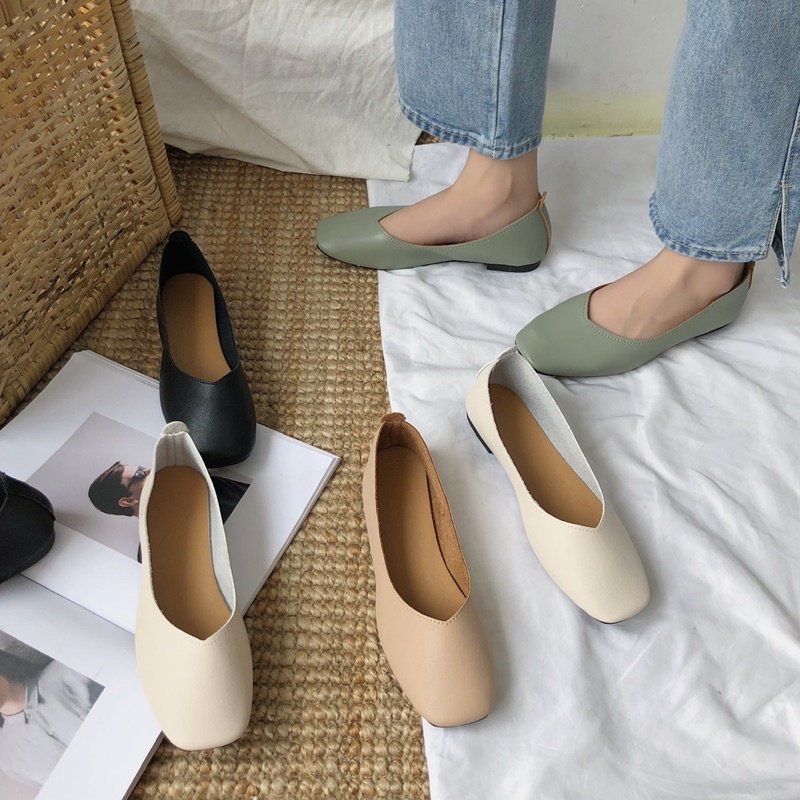 Giày bệt búp bê nữ basic trơn kiểu Hàn Quốc da mềm (4 màu)