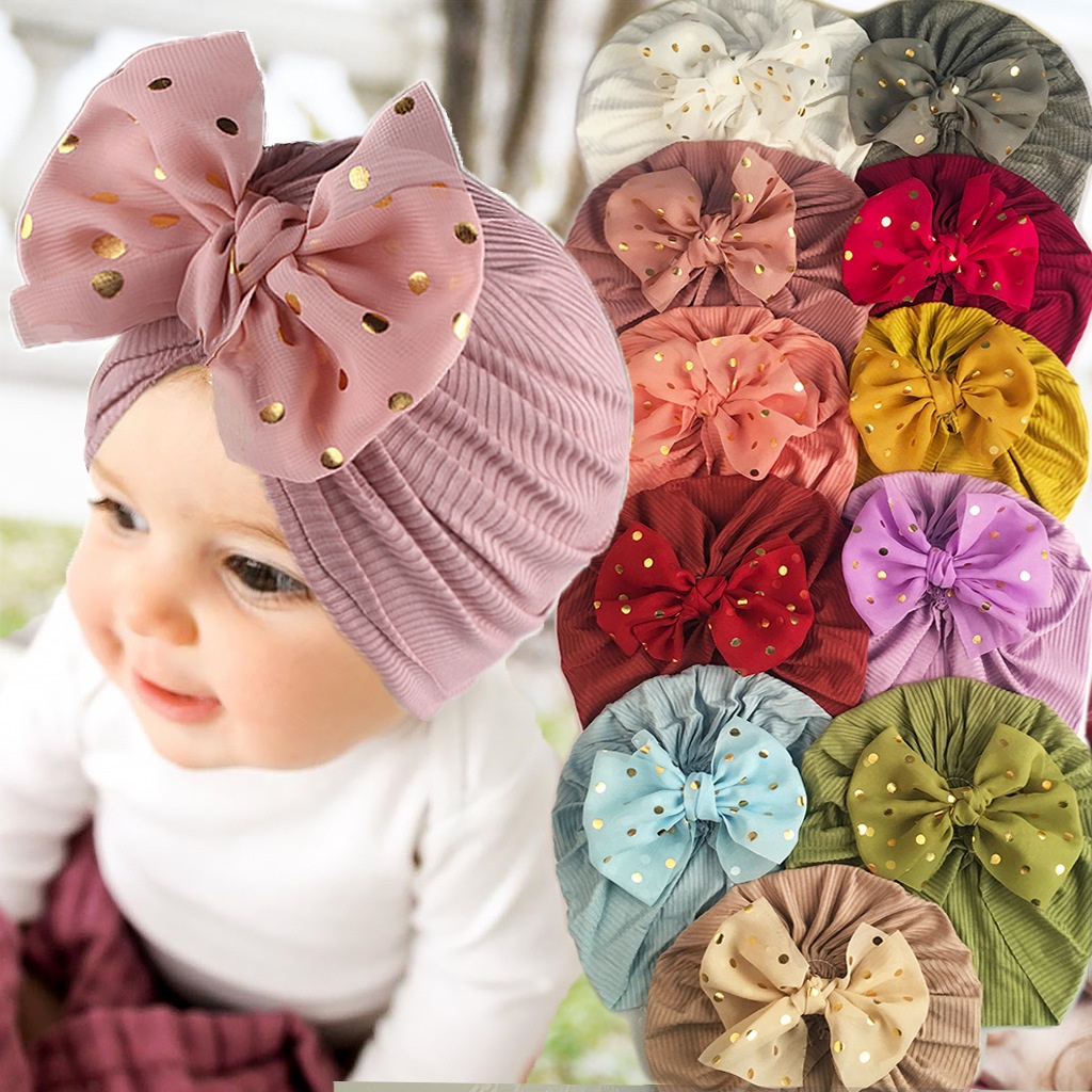Mũ Tắm Vải Nhung Cotton Họa Tiết Chấm Bi Màu Kẹo Dễ Thương Dành Cho Bé 0-48M