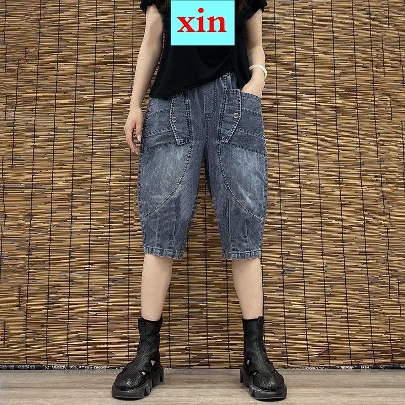 Quần Short Denim Mỏng Ống Rộng Phong Cách Retro Mẫu Mới Thời Trang Cho Nữ