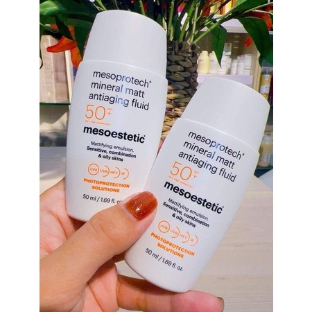 Kem chống nắng Mesoestetic Mineral Matt Antiaging Fluid Mesoprotech và Light Water Antiaging Veil  SPF50+