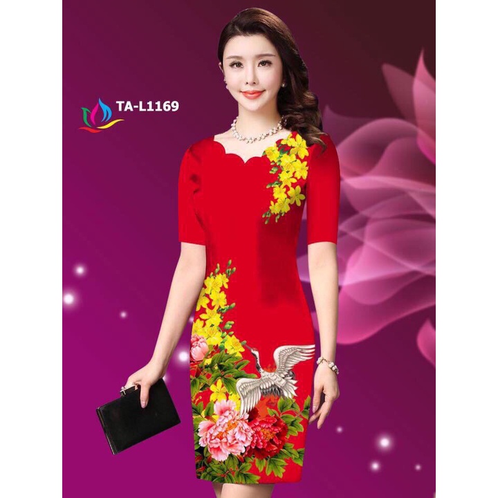 Váy suông trung niên họa tiết hoa in 3D độc đáo phù hợp cho các chị tuổi từ 25 đến 60, Vải thun thái cao cấp