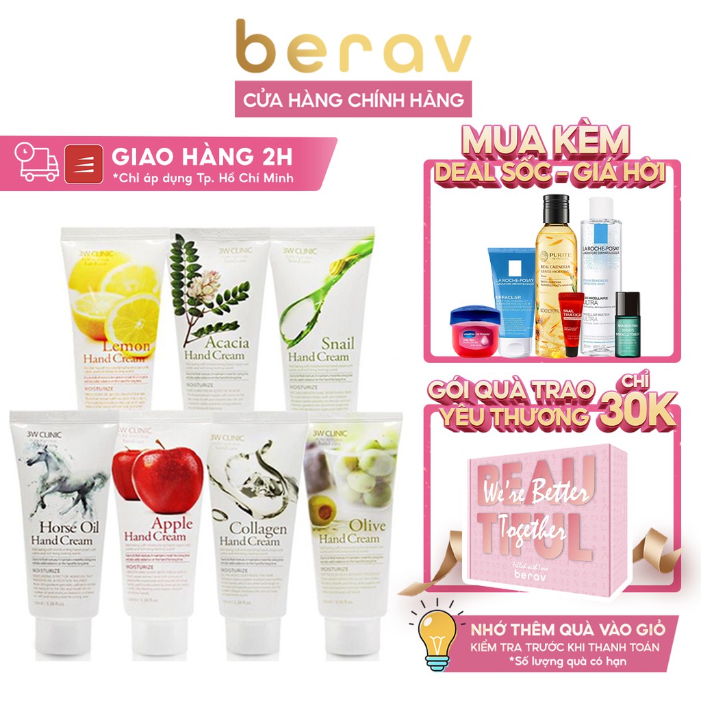 Kem Dưỡng Ẩm cho Da Tay 3W Clinic 100ml