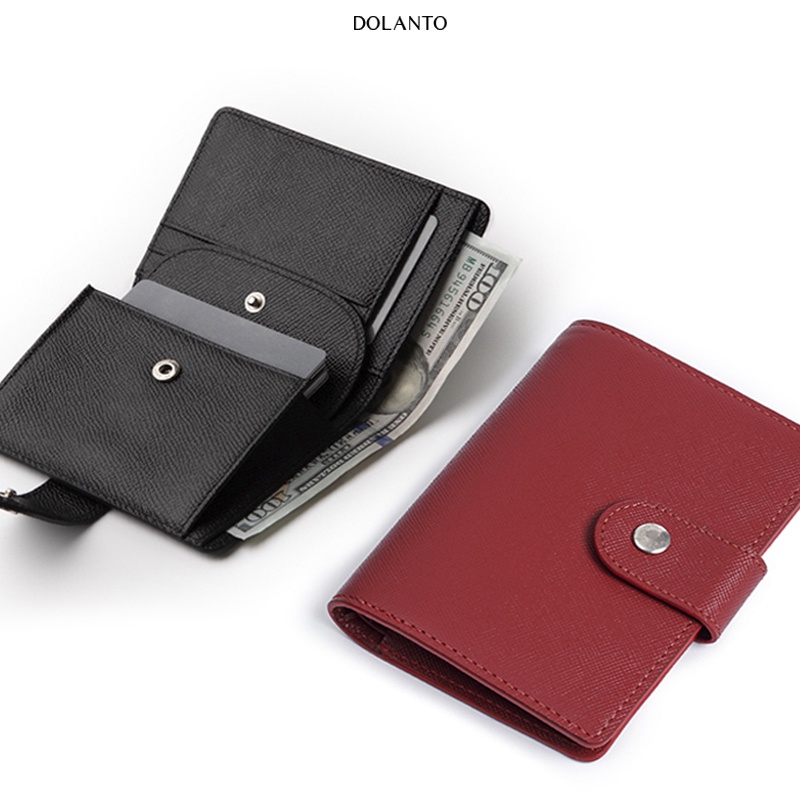 Ví Nữ Đựng Thẻ LISA Đẹp Da Saffiano Cầm Tay Mini Nhiều Ngăn Card Holder Cao Cấp Chống Thấm Bò Thật Nam Nút Bấm DOLANTO