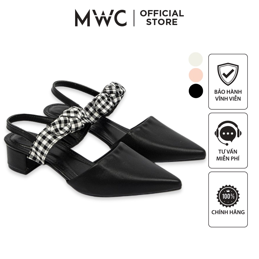Giày MWC 3693 - Giày Cao Gót 3cm Mũi Nhọn Da Trơn, Giày Bít Mũi Quai Đính Nơ
