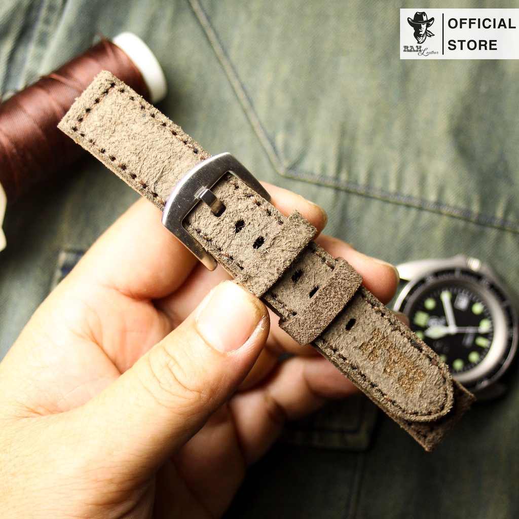 Dây Đồng Hồ Da Thật RAM Leather Classic 1969 Nam Nữ Da Bò Lộn Vàng Cát Sa Mạc Bền Đẹp