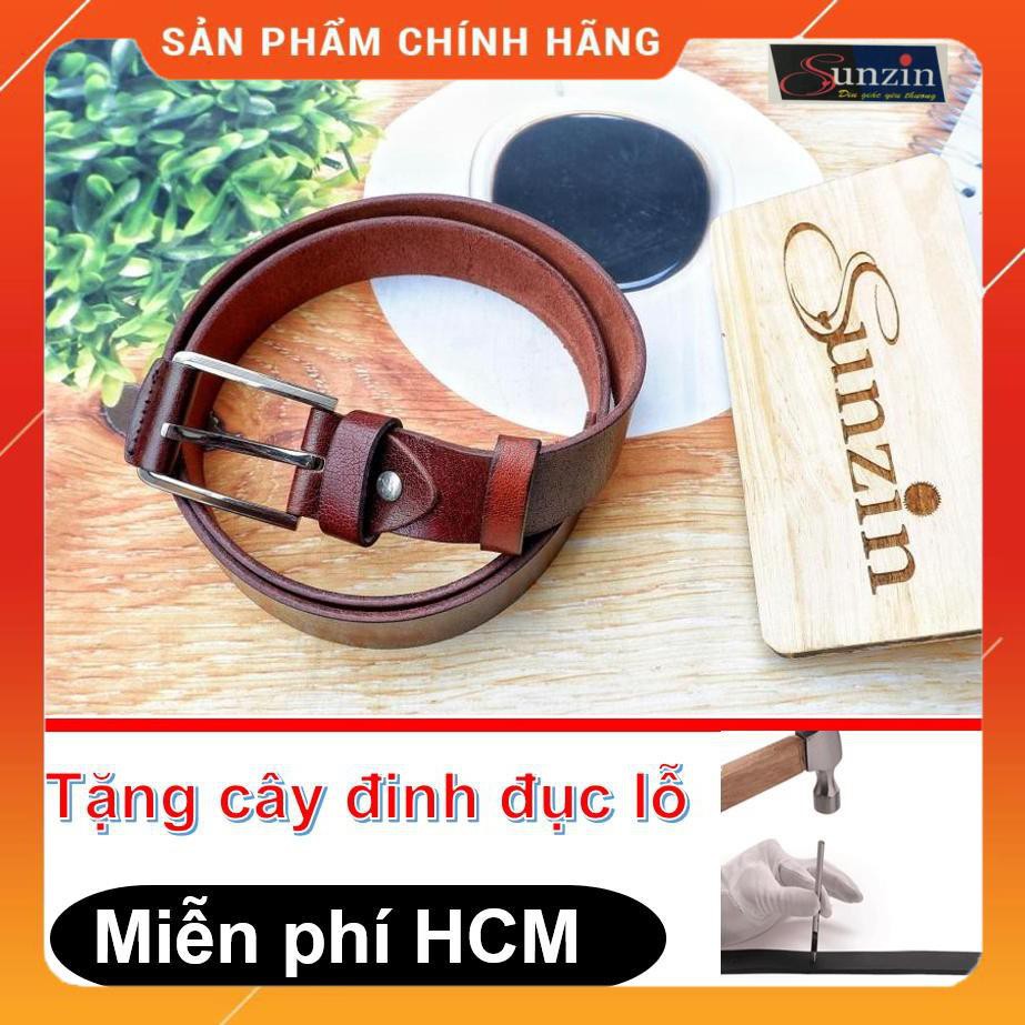 HCM-THẮT LƯNG NAM DA BÒ THẬT một lớp  NÂU- Dây lưng da bò khóa kim siêu bền -  Tặng đinh đục lỗ