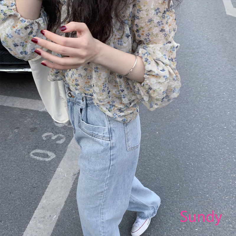 Áo chiffon in hoa phối bèo lá sen thời trang xuân hè cho nữ