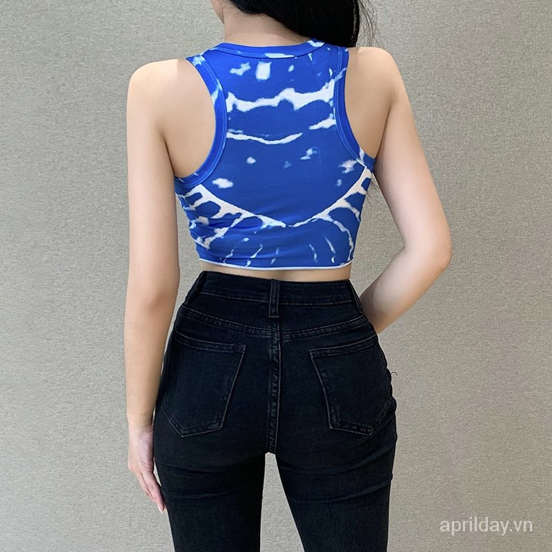 summer women fashion Tie dye slim cropped tank top