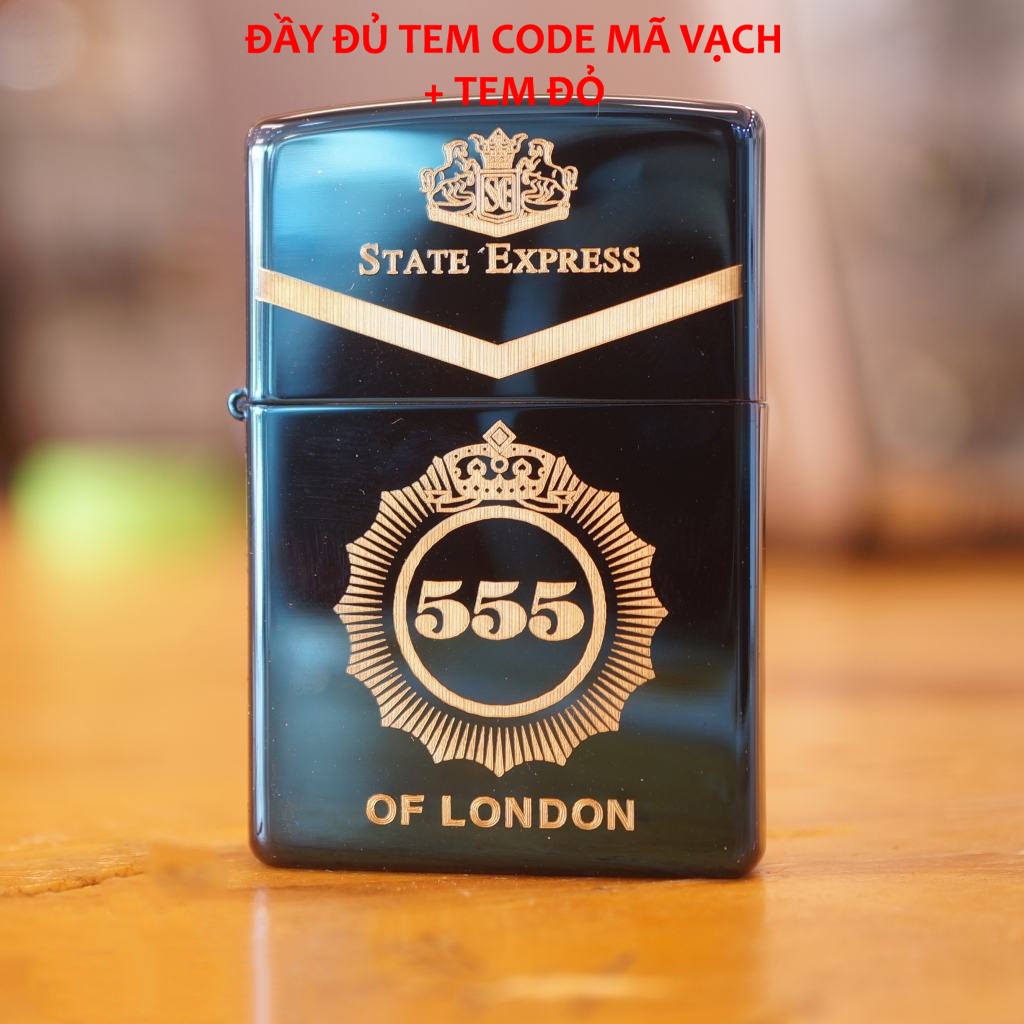 Bật zippo xanh, hộp quẹt Sapphire khắc 555 vỏ dày hàng chuẩn Mỹ- KenZ