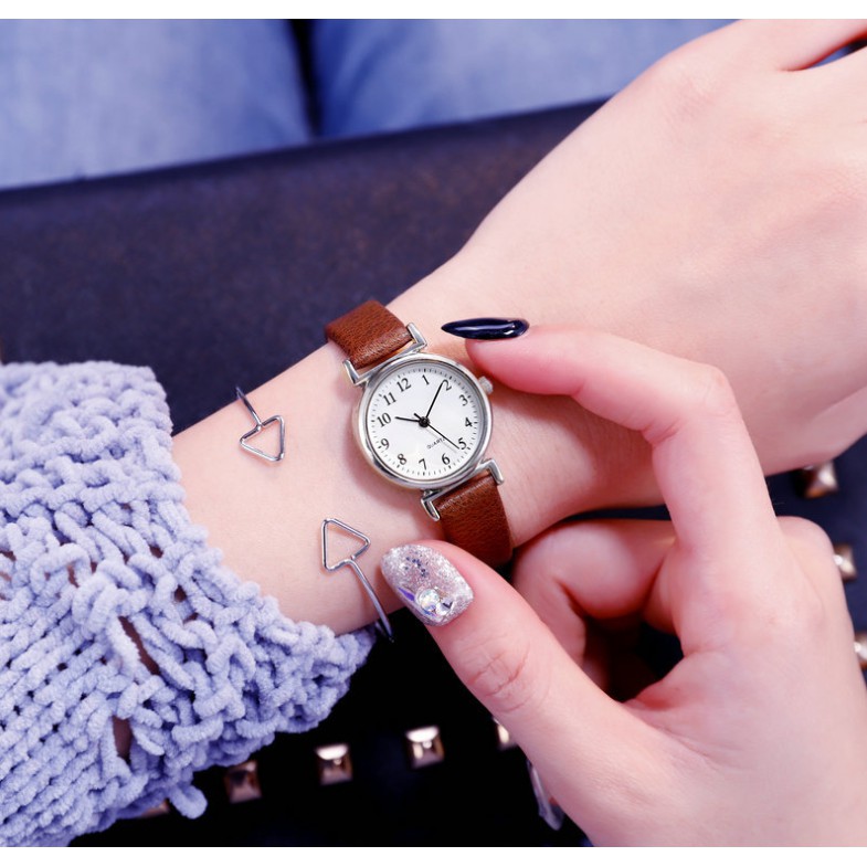 (NEW HOT) Đồng Hồ Nữ Huans h6 Dây Da Mảnh Mặt Tròn Nhỏ Xinh Cao Cấp | BigBuy360 - bigbuy360.vn