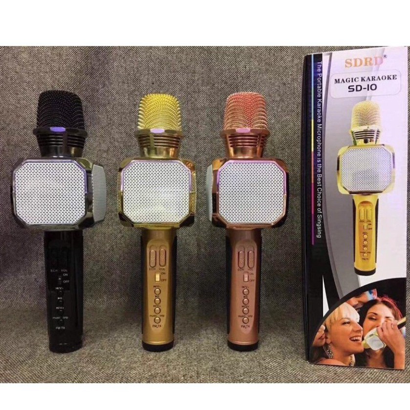 Micro Karaoke SD-10 2 loa kết nối bluetooth với điện thoại, máy tính bảng - Micro Karaoke Bluetooth kèm loa SDRD SD-10