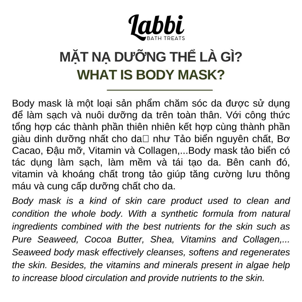 Mặt nạ dưỡng thể Tảo biển - SEAWEED BODY MASK - Labbi Bath Treats