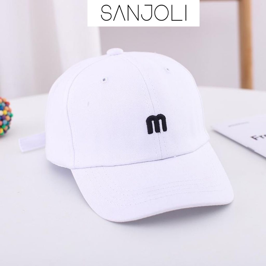 Mũ lưỡi trai M SANJOLI Nón kết nhung thêu chữ M phong cách Ulzzang form unisex nam nữ NO007