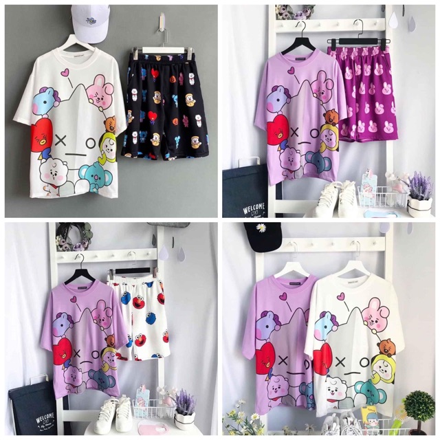 Set áo thun 3D BT21 BTS + quần short cartoon BT21 Seasame unisex