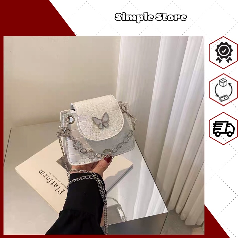 Túi đeo vai con bướm phối dây xích cá tính PU18