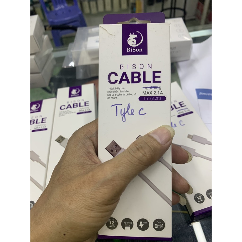 Cáp sạc nhanh Type C Bison, bảo hành 12 tháng